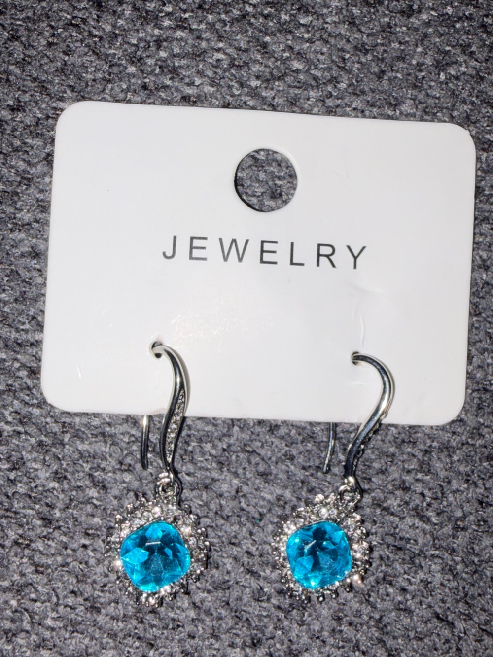 Blue Crystal Drop Earrings | Silver Tone Rhinestone Dangle Earrings - Picture 4 of 4